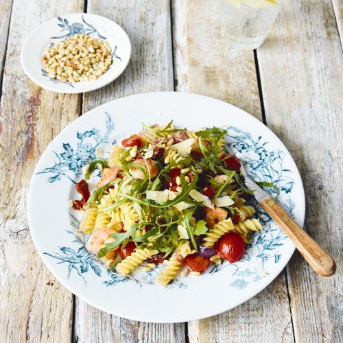 Rucola-Pasta mit Garnelen