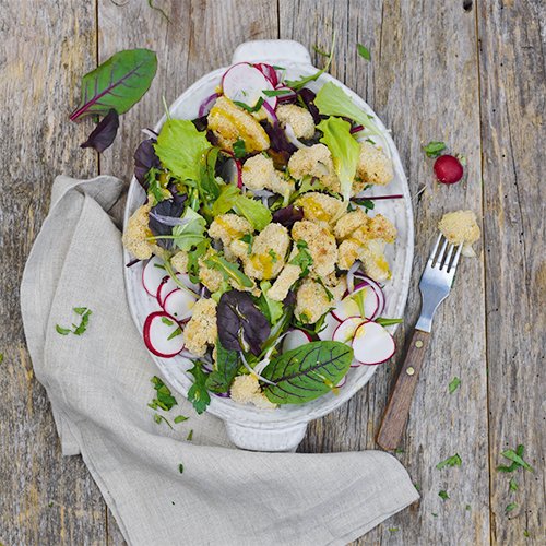 Lauwarmer Blumenkohl-Salat mit Honig-Senf-Dressing