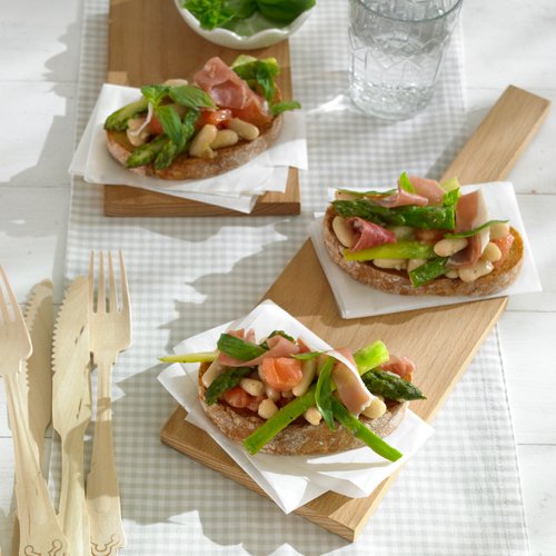 Spargel-Bruschetta mit Schinken